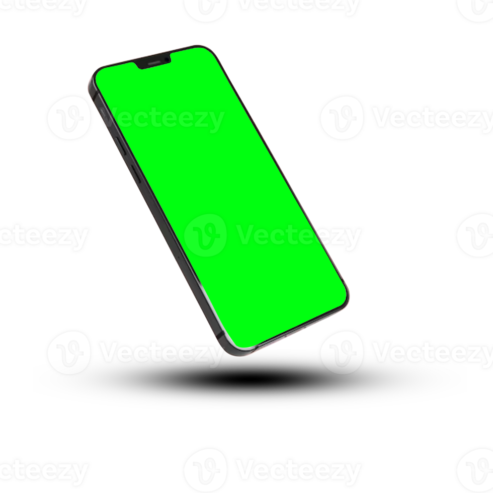 app demonstration mockup. realistisk mobil telefon ram endast, attrapp med grön krom nyckel skärm, mobiltelefon app mall. png