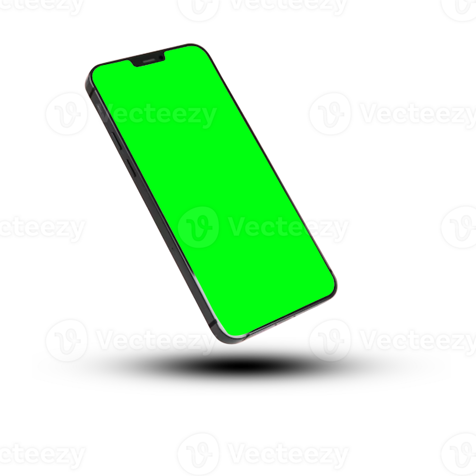 App demonstration mockup. Realistic mobile phone frame only, mockup with green chroma key screen, cellphone app template. png