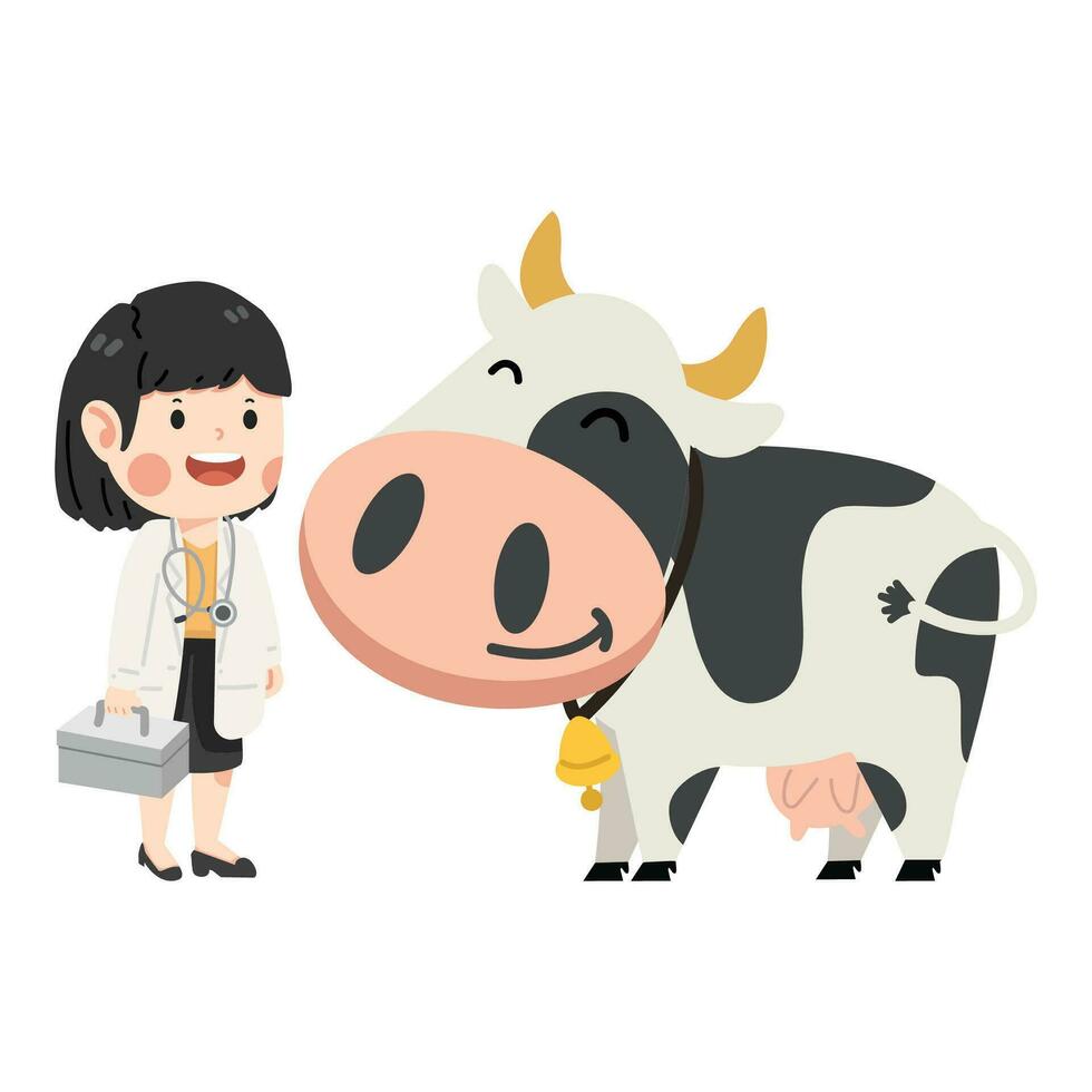 Female Doctor Veterinarian Working cow vector