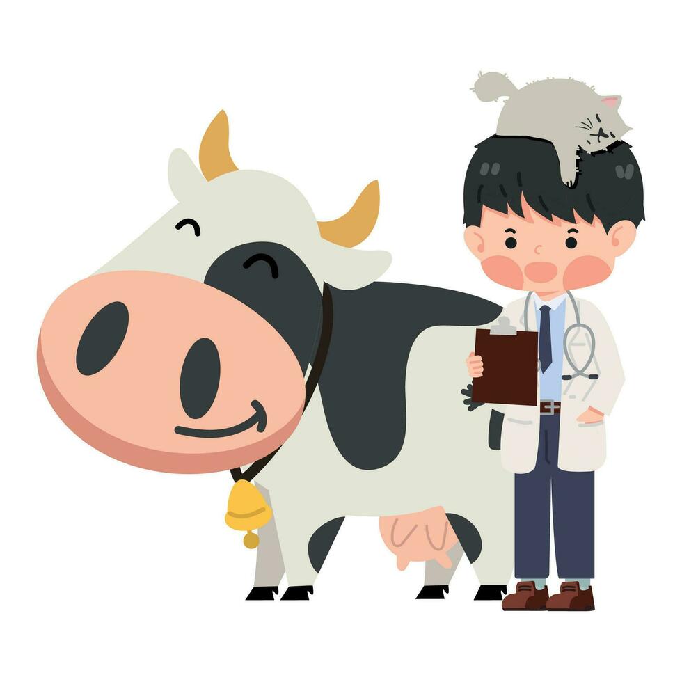Doctor veterinarian with animals cow vector