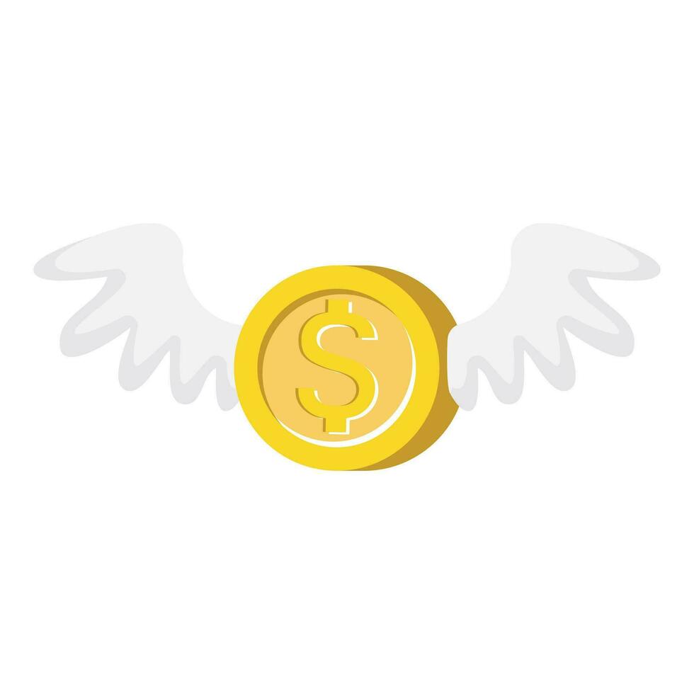 Gold dollar coin with  wings Flying vector