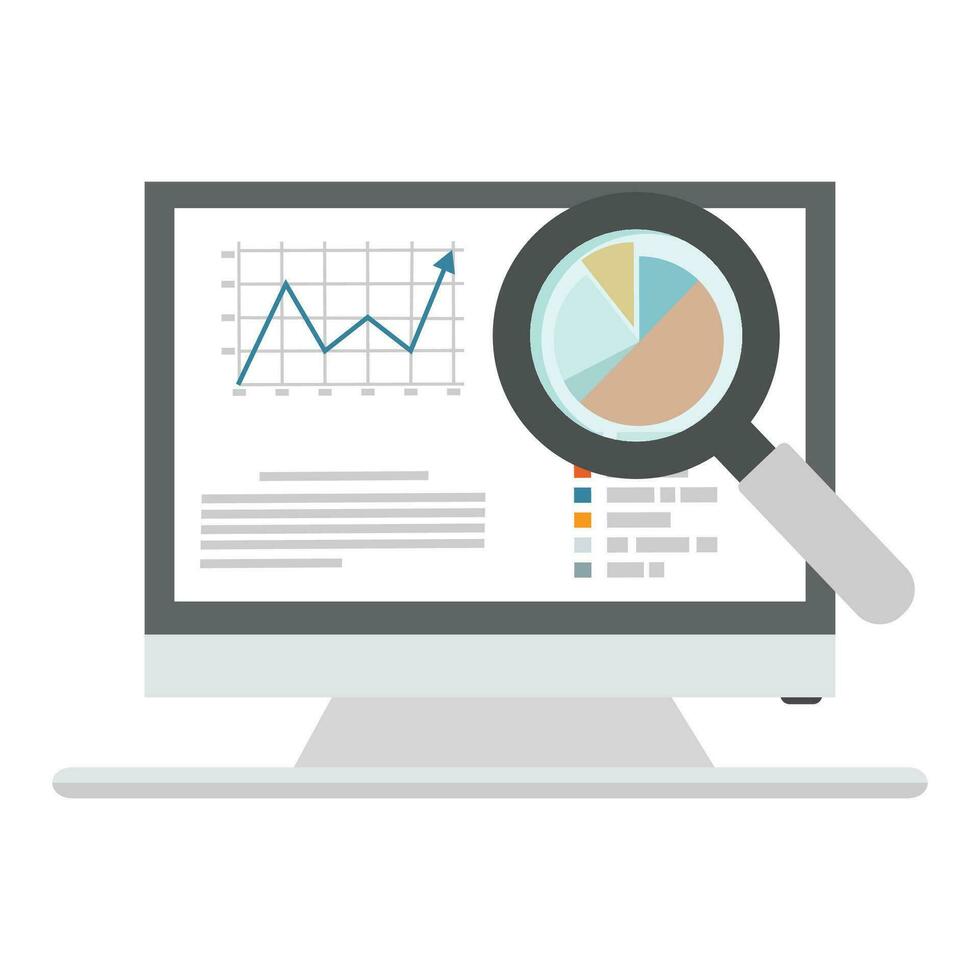 computadora con aumentador vaso auditoría investigación vector