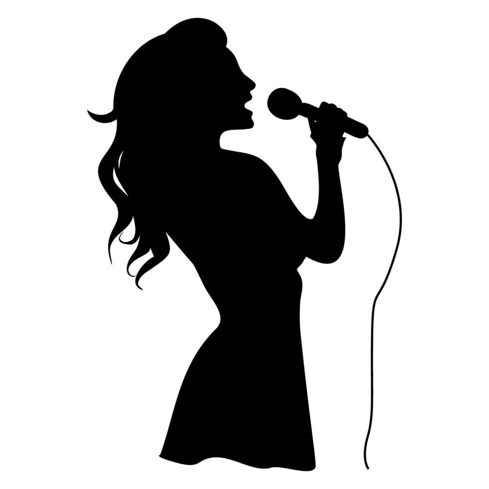 Singer woman with a microphone silhouette. Vector illustration