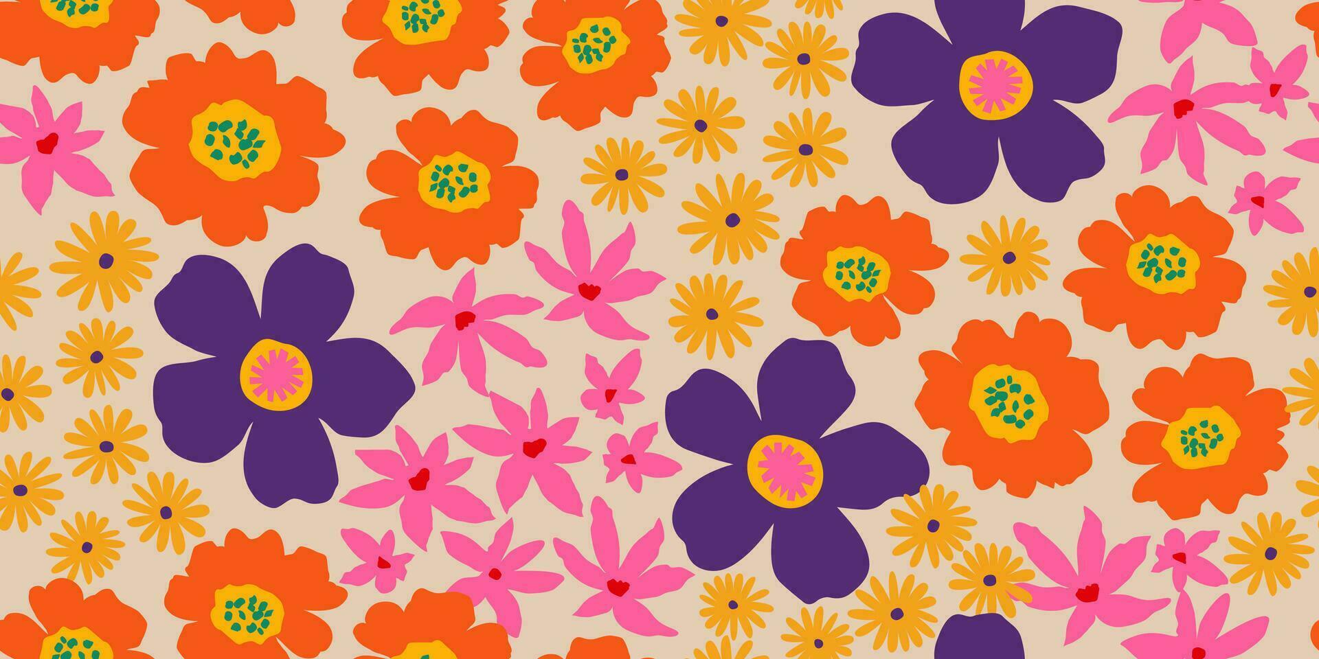 exótico mano dibujado flores, sin costura patrones con floral para tela, textiles, ropa, envase papel, cubrir, bandera, hogar decoración, resumen antecedentes. vector