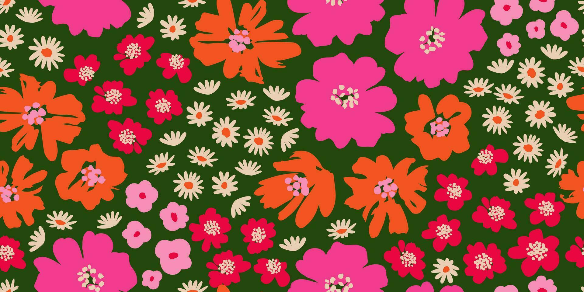 exótico mano dibujado flores, sin costura patrones con floral para tela, textiles, ropa, envase papel, cubrir, bandera, hogar decoración, resumen antecedentes. vector