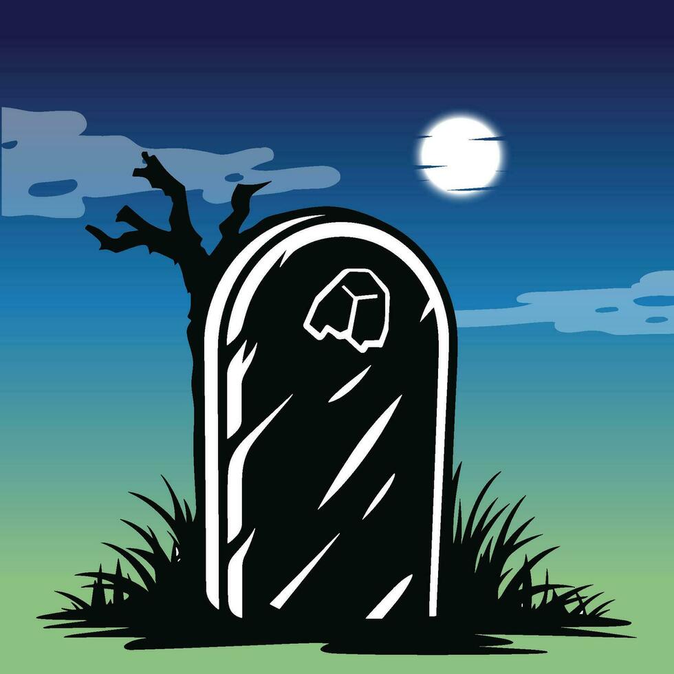 Spooky Graveyard Scene with Full Moon and Tree vector