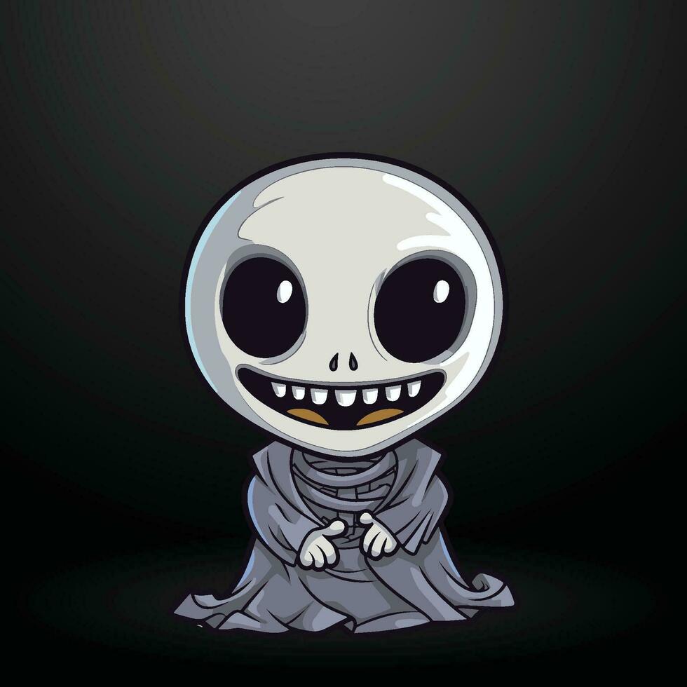 Cute Cartoon Skeleton Wearing a Gray Robe vector