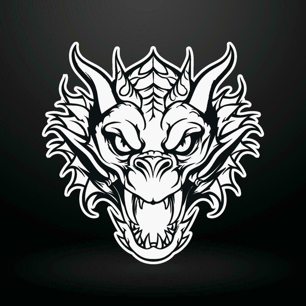 White Dragon Head Illustration on Black Background vector