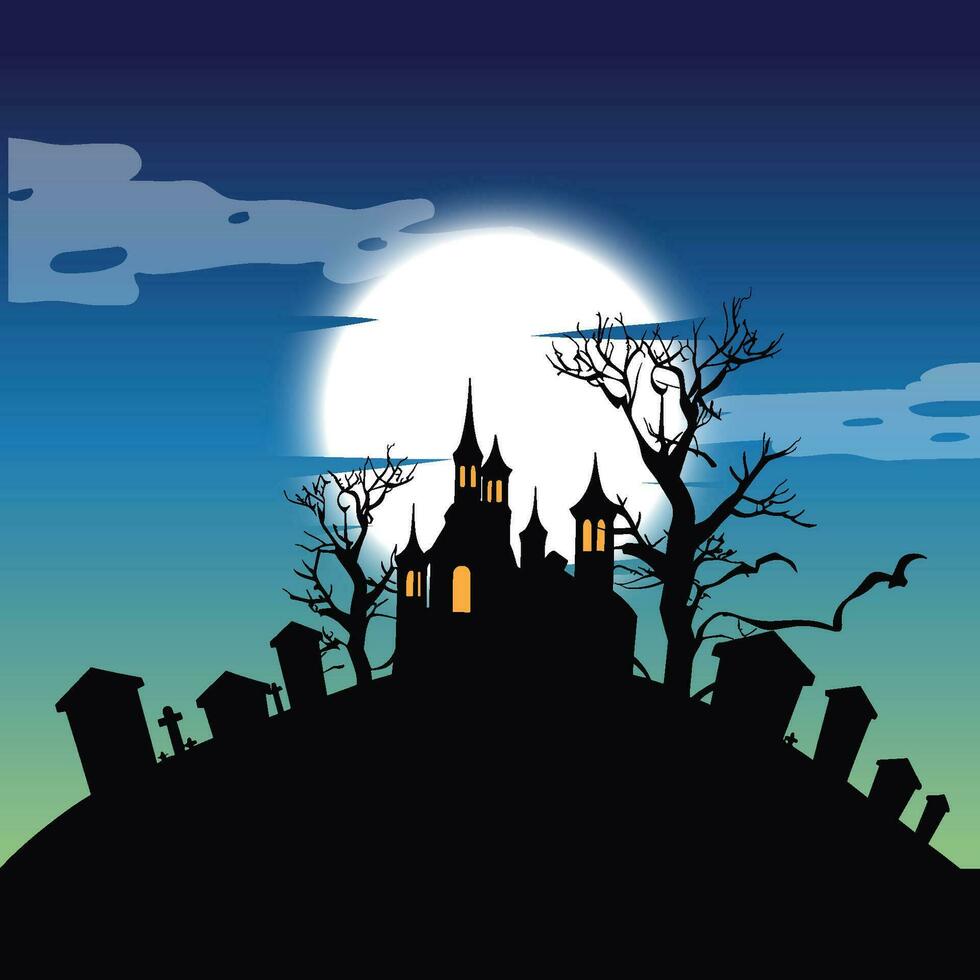 The Moonlit Castle of Horror, A Spooky Illustration vector
