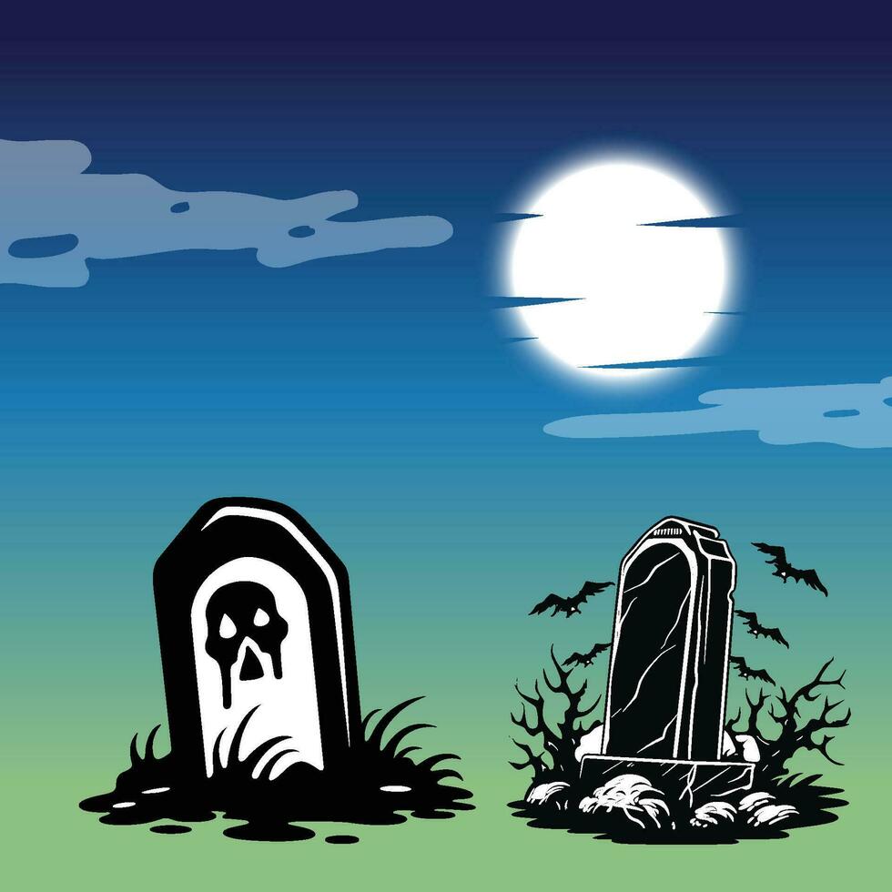Spooky Graveyard Scene with Full Moon and Tombstones vector