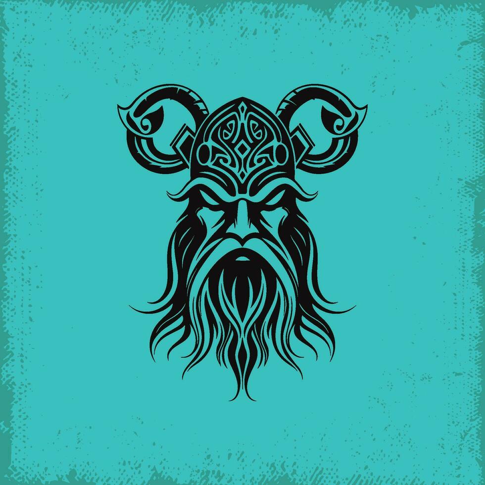 A Black Viking Helmet with Celtic Knotwork on a Teal Background vector