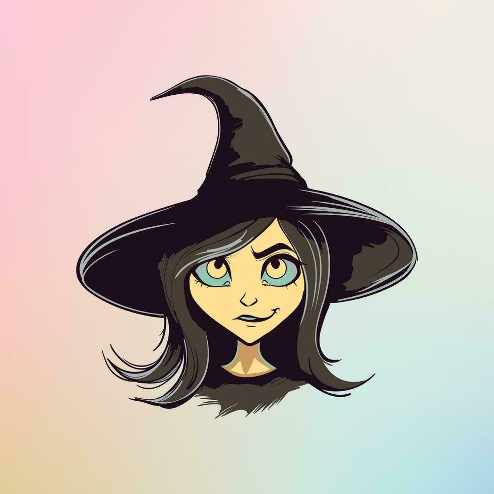 Cartoon Witch with Black Hat on Gradient Background vector