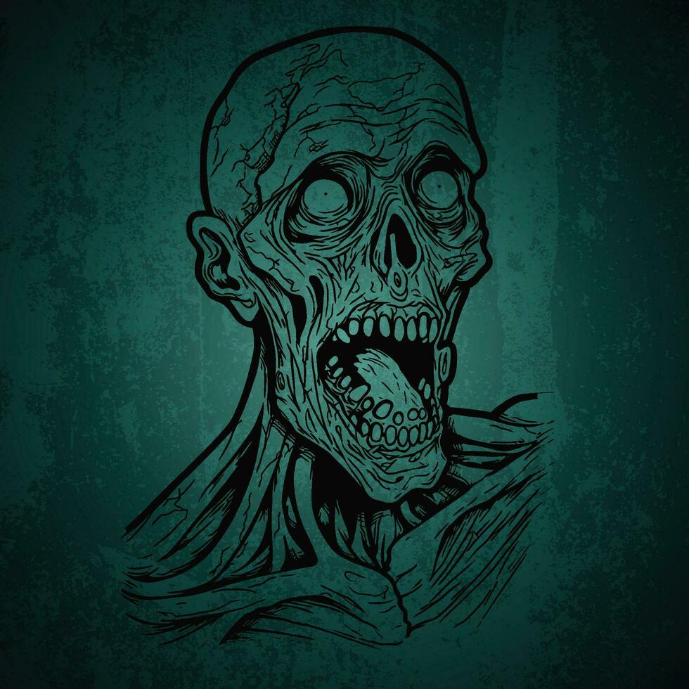 Illustration of Screaming Skull on Dark Blue Green Background vector
