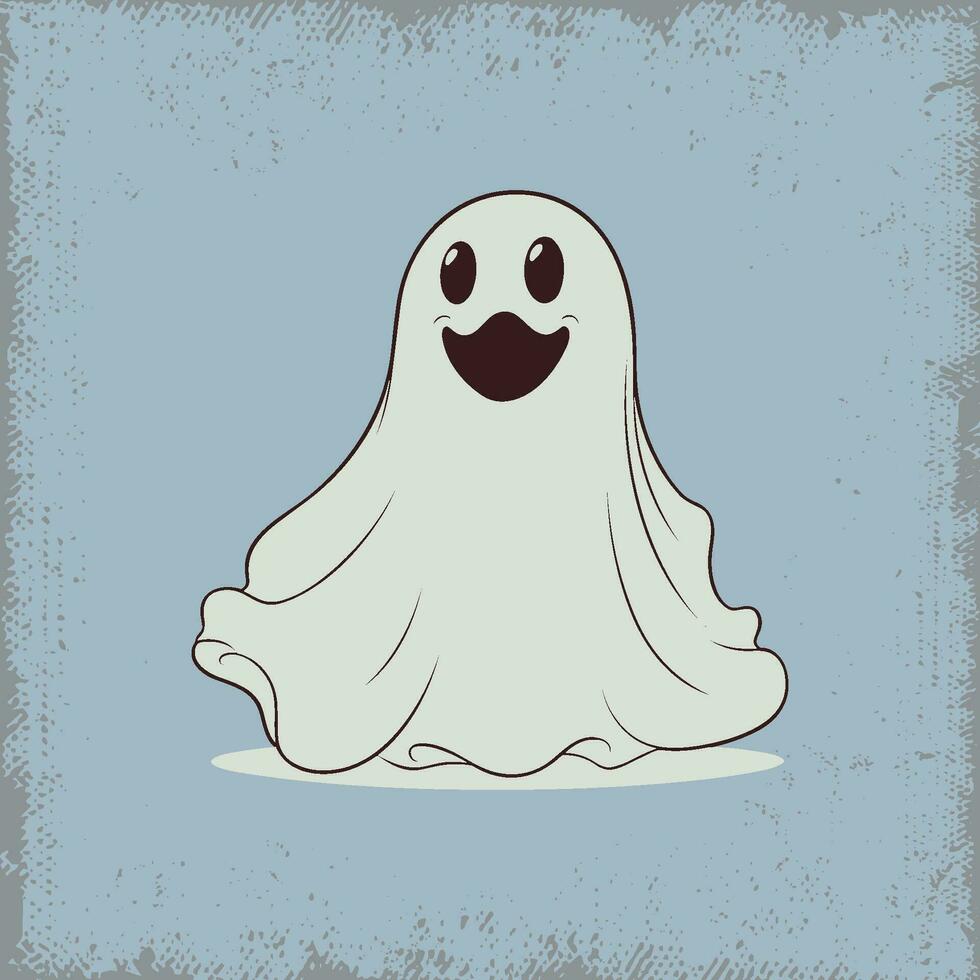 White ghost illustration on a blue background vector