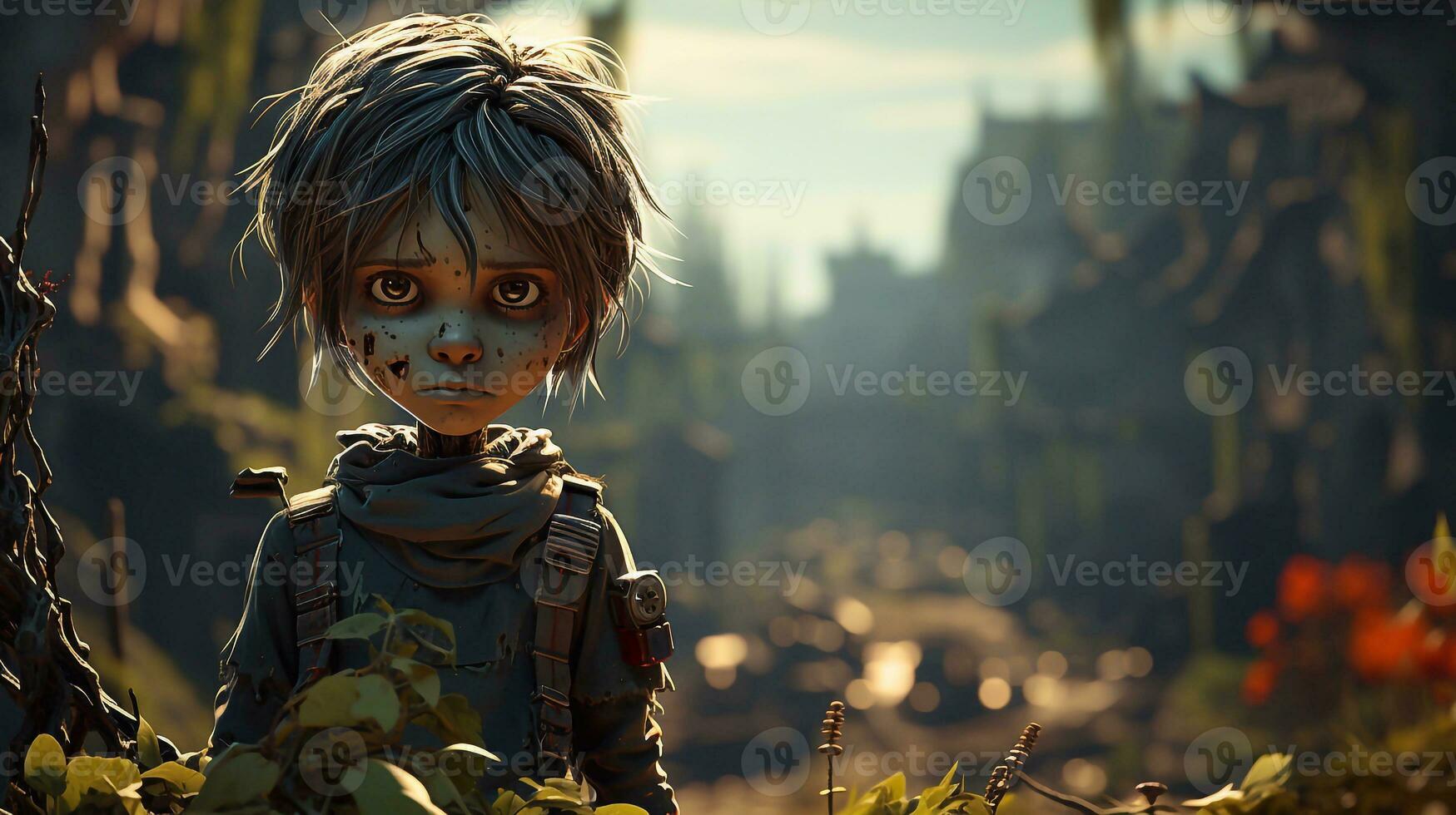 photo of cute zombie kid with blur background generative ai