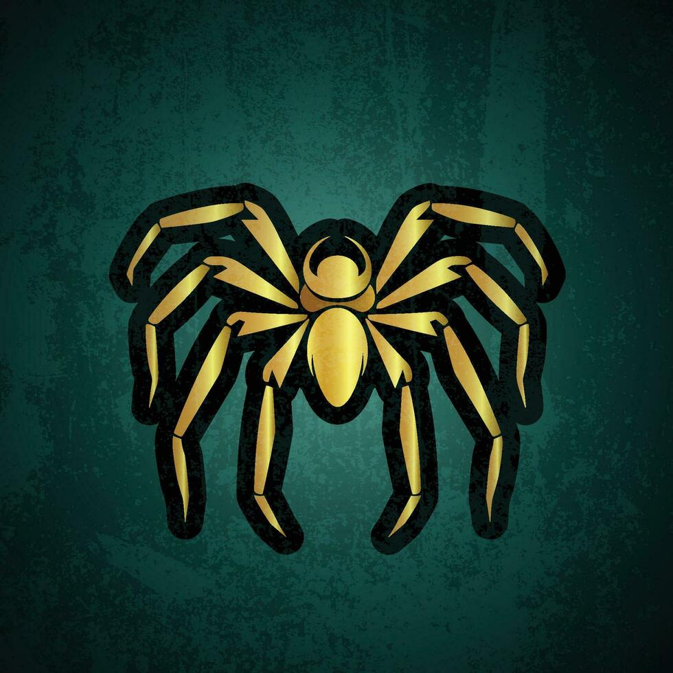 Golden Spider Crawling on Textured Teal Background vector