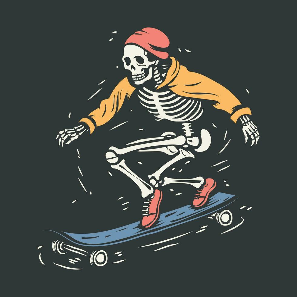 Skeleton riding skateboard  vector Stock Illustration Design