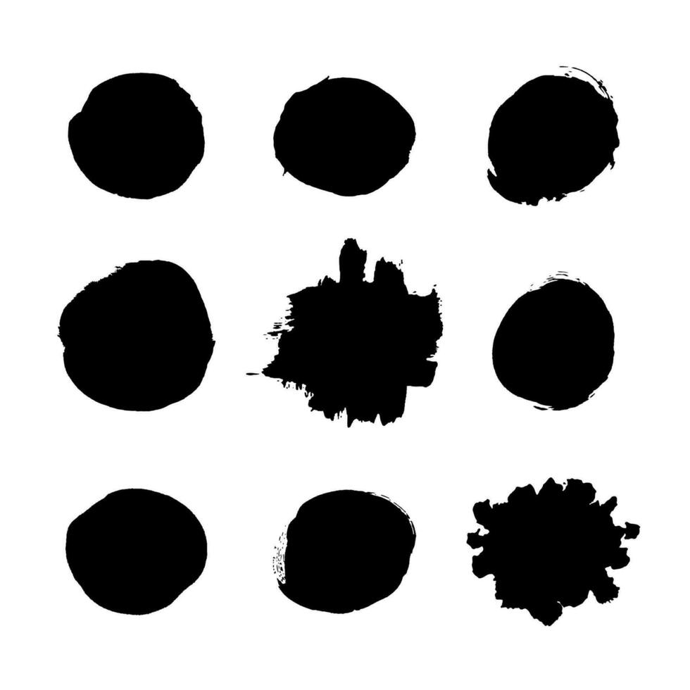 Set of brush strokes and spots. Elements of artistic design. Abstract vector drawing.