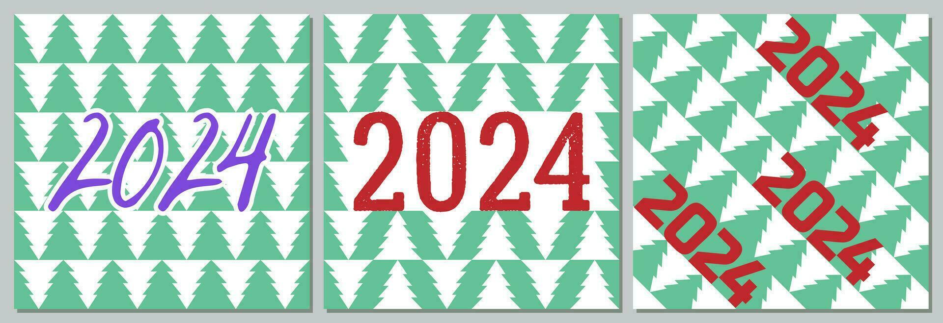 conjunto de nuevo año antecedentes 2024, saludo tarjetas, carteles, fiesta cubre Navidad plantillas con tipografía en un moderno minimalista estilo. vector. vector