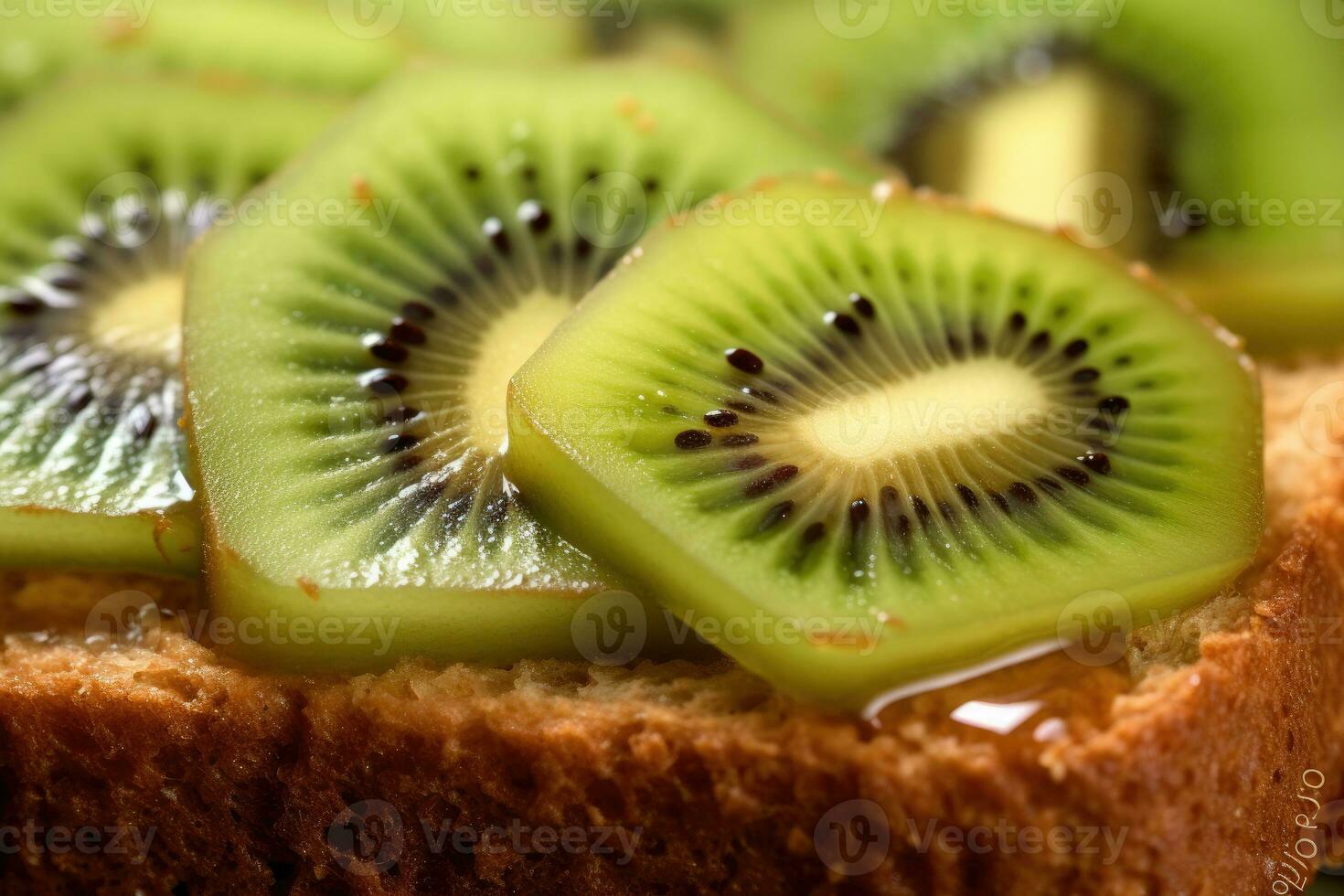 Kiwifruit toast, macro shot of a fresh breakfast with Dripping Honey, AI Generated photo