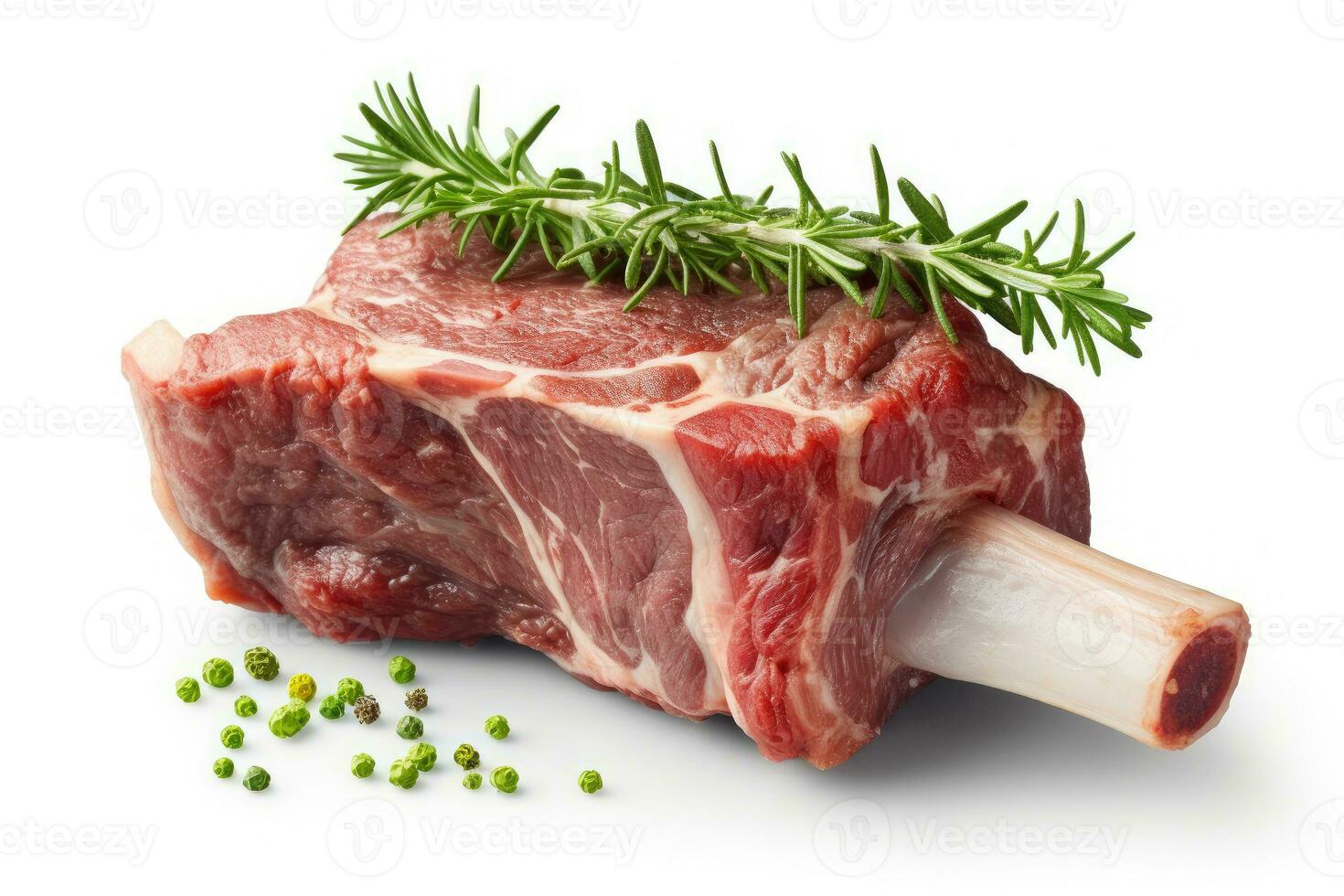 Lamb Ribs meat and herbs isolated on white, Generative AI photo