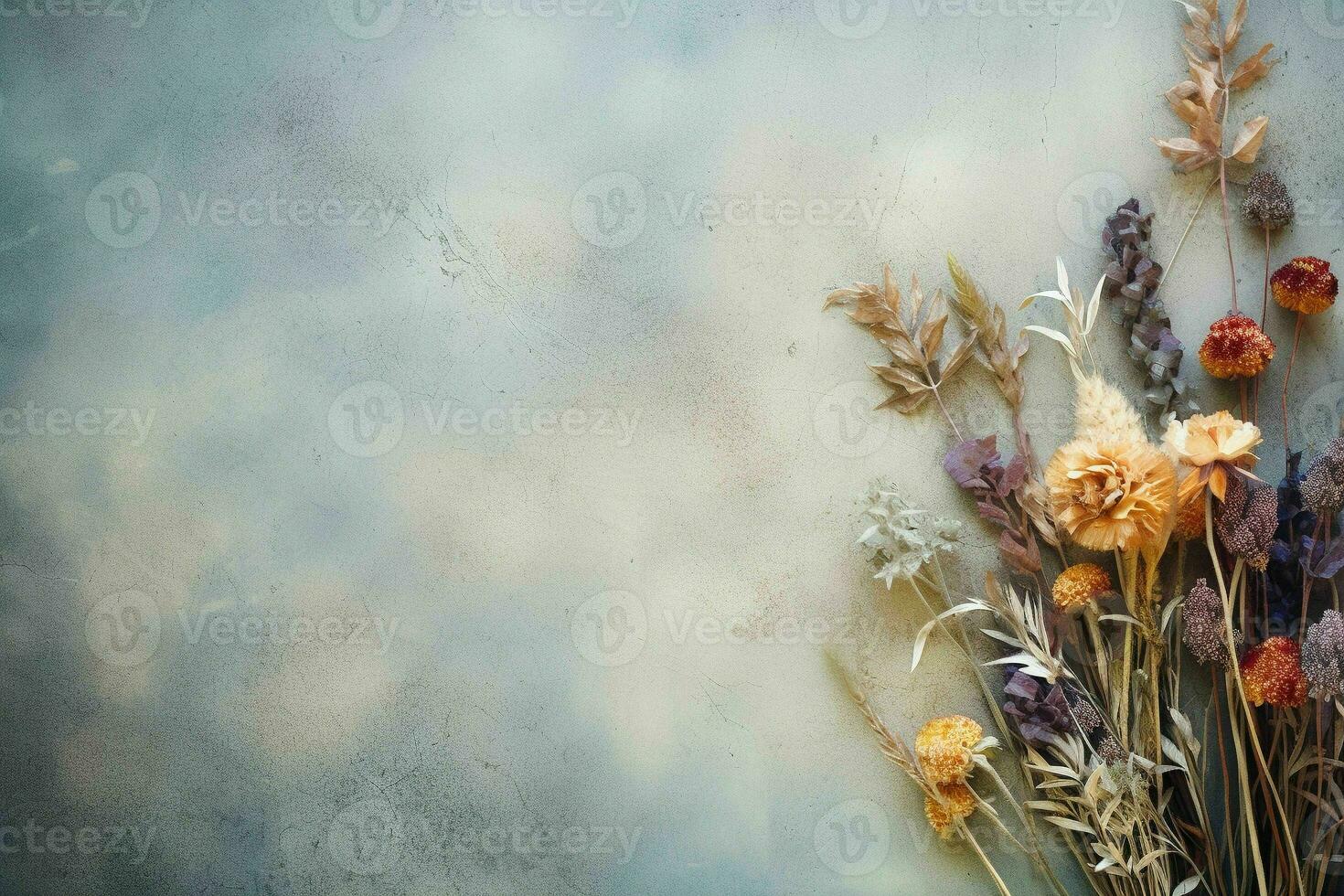 dried flowers on textured background with copy space photo