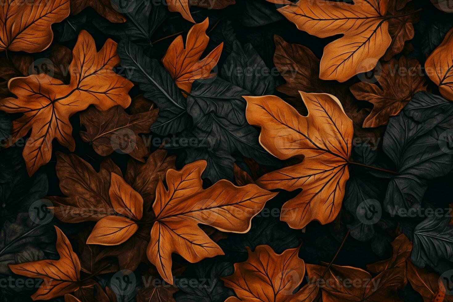 wallpaper autumn leaves in the style of dark brown and indigo photo