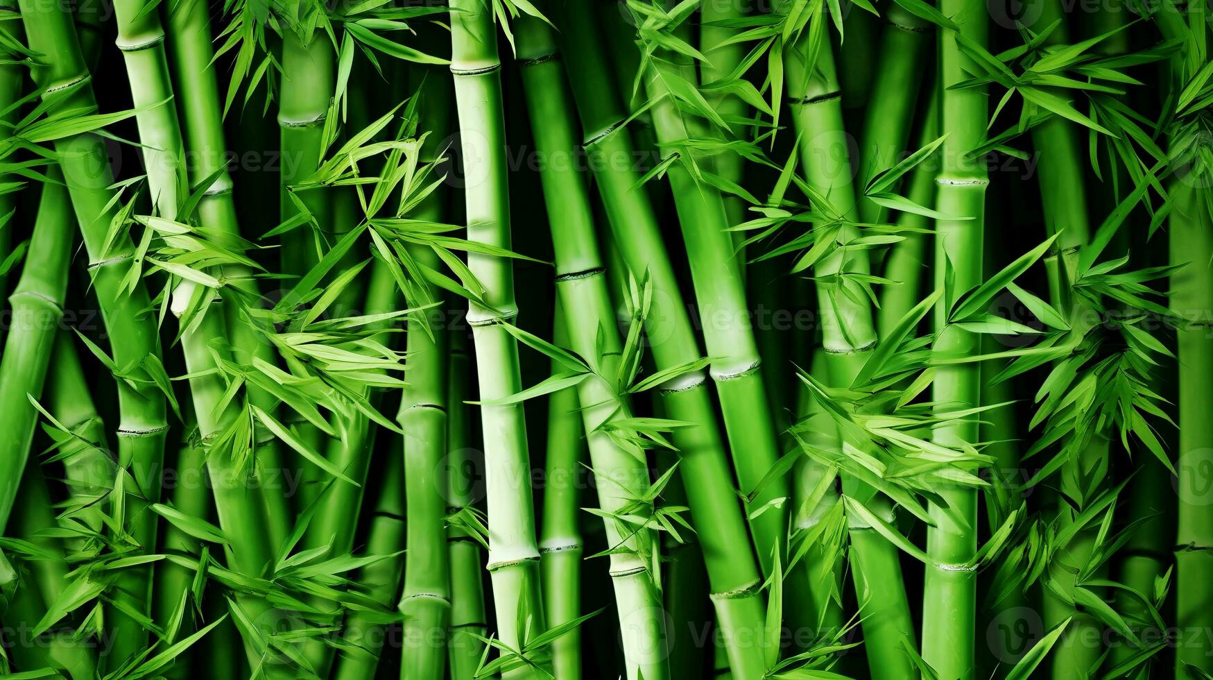 Green bamboo texture. Bamboo forest. Green grass in the sunshine. Bamboo tree leaf, plant stem. AI generated. photo