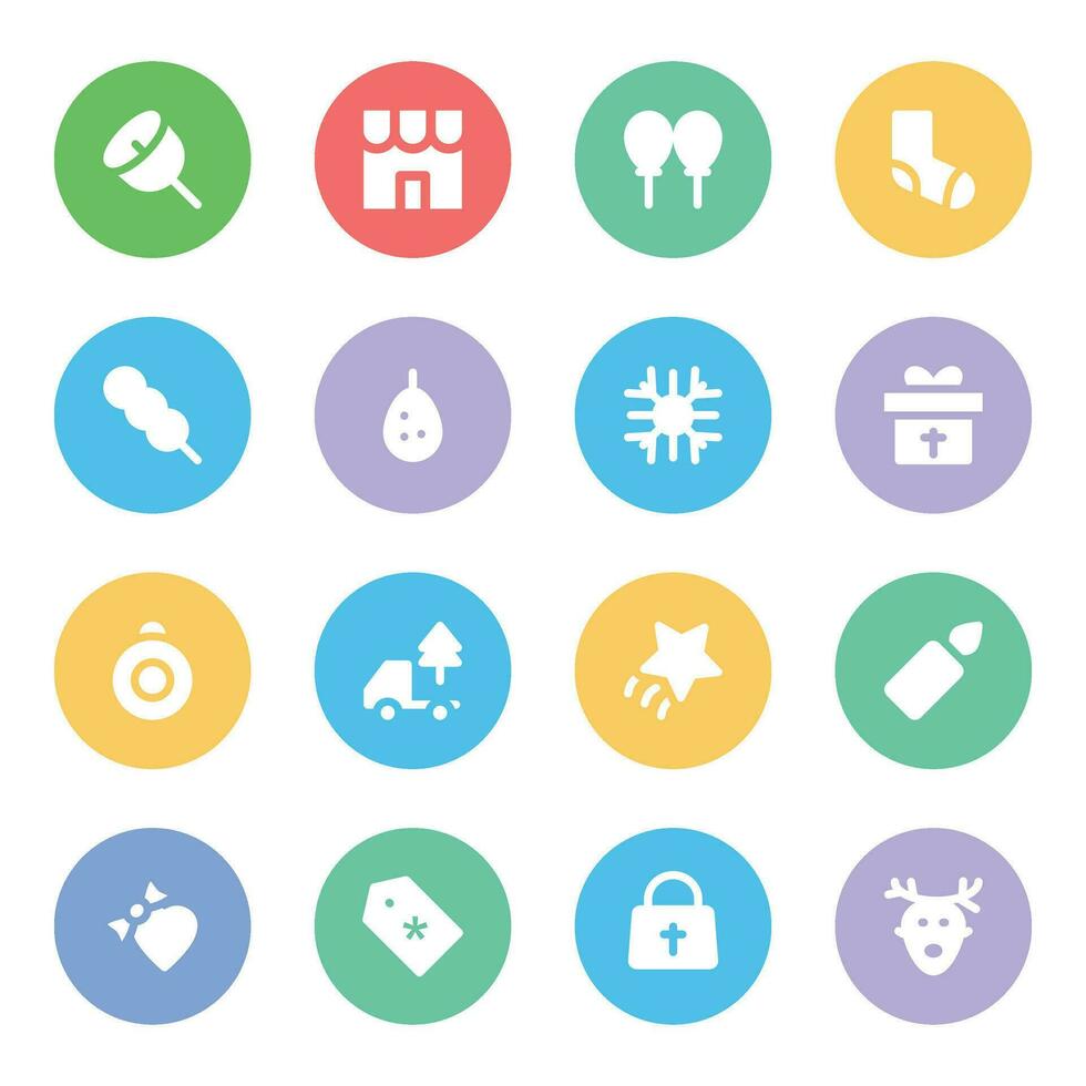 Flat Round Icons of Christmas Event vector
