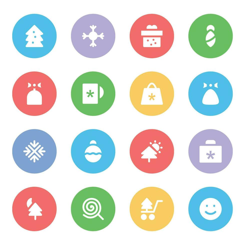 Flat Round Icons of Christmas Celebration vector