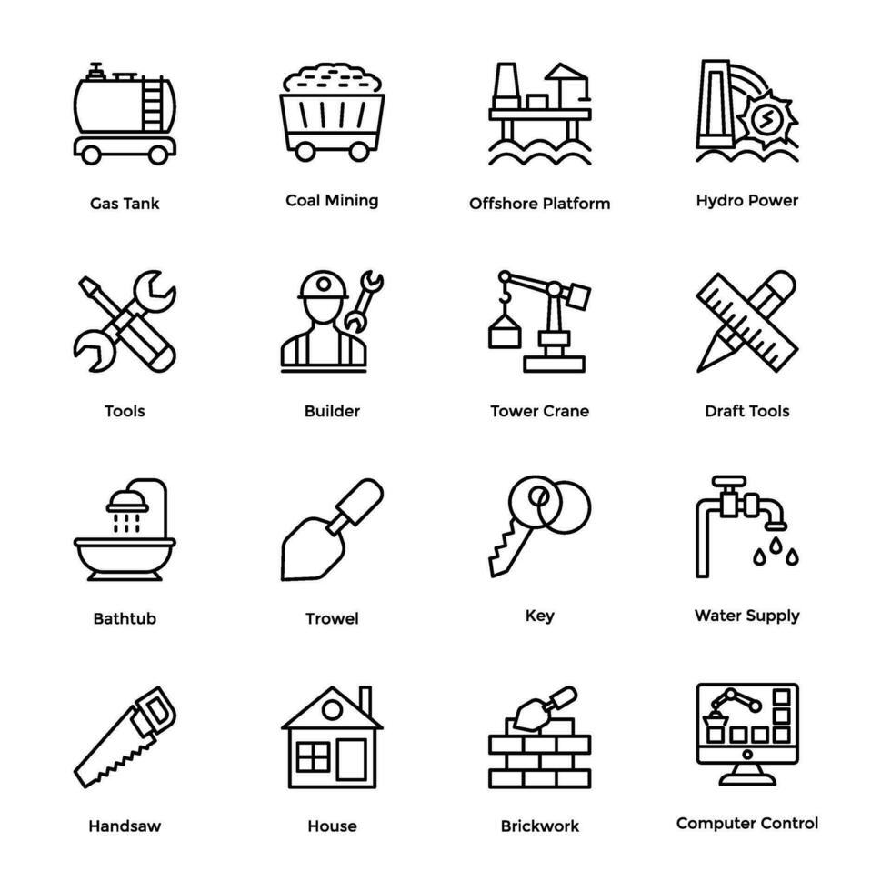 industrial y construcción línea íconos conjunto vector