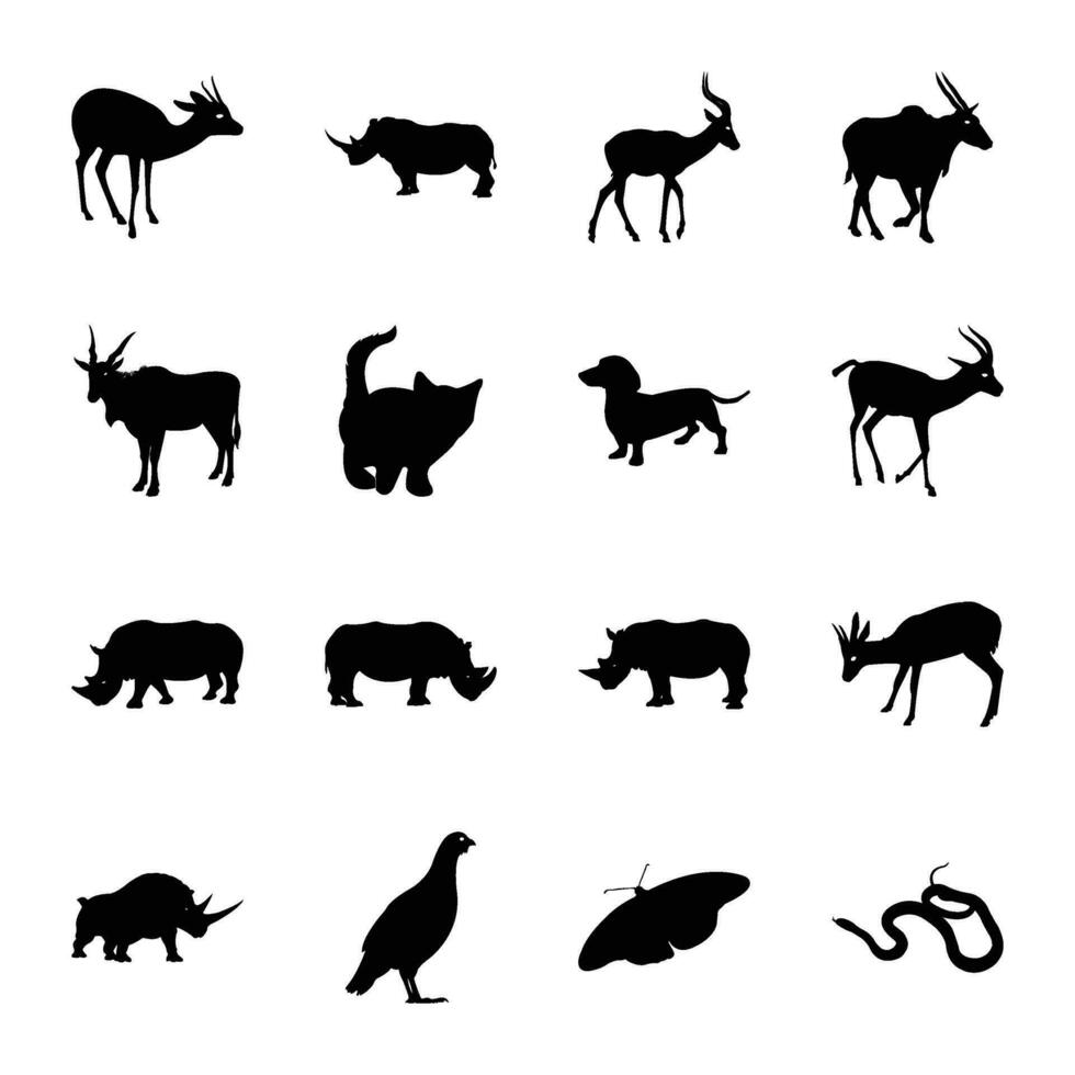 paquete de zoo animalia sólido icono vectores