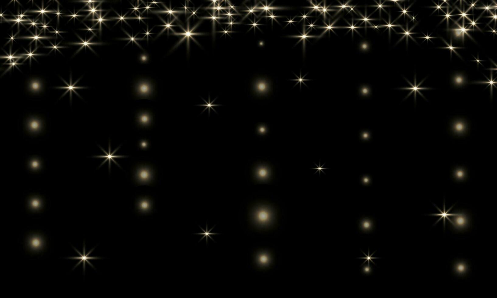 Vector Gold glitter border with sparkles. Background with magic dust glows on dark. Light effect.