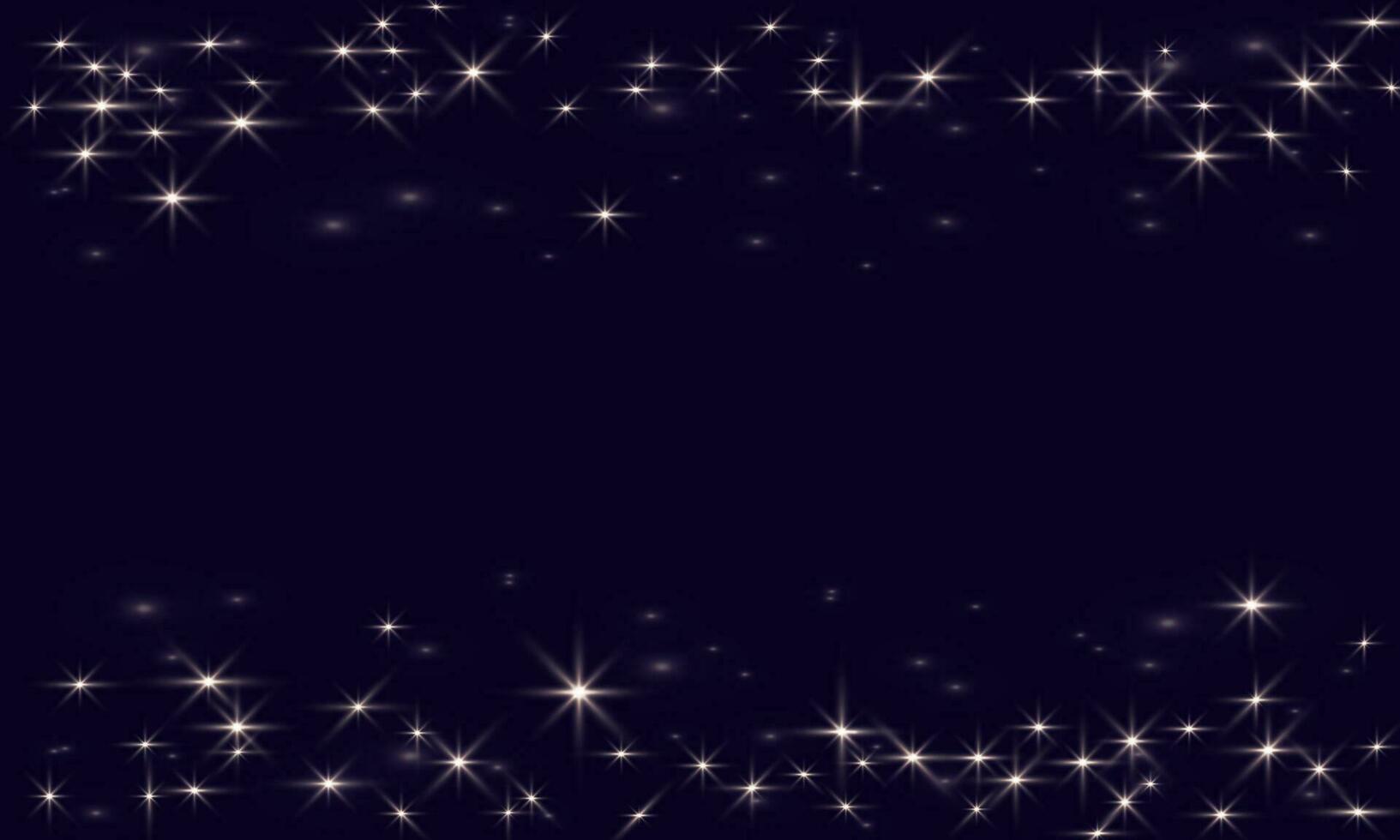 Vector Gold glitter border with sparkles. Deep Blue Background with magic dust glows. Light effect.