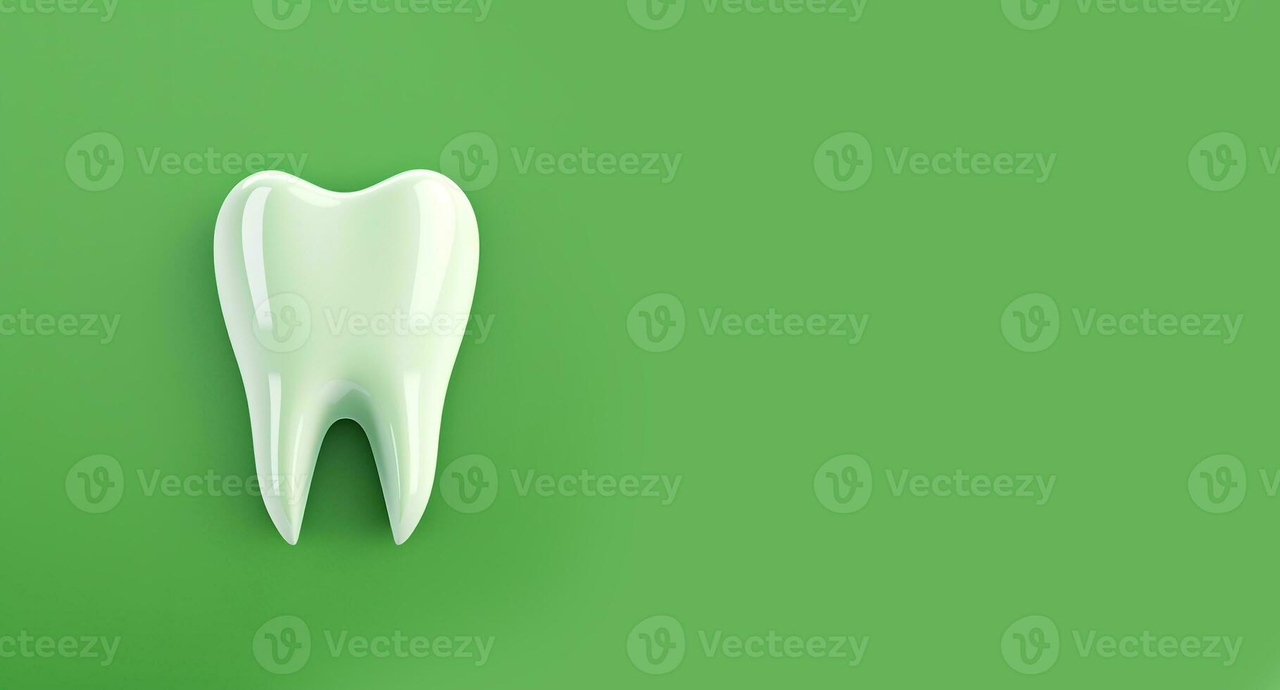 Realistic Tooth. Teeth whitening.Tooth on Green Background. Medical, Dentist Design Template. Dental Health Concept Dental Banner . photo