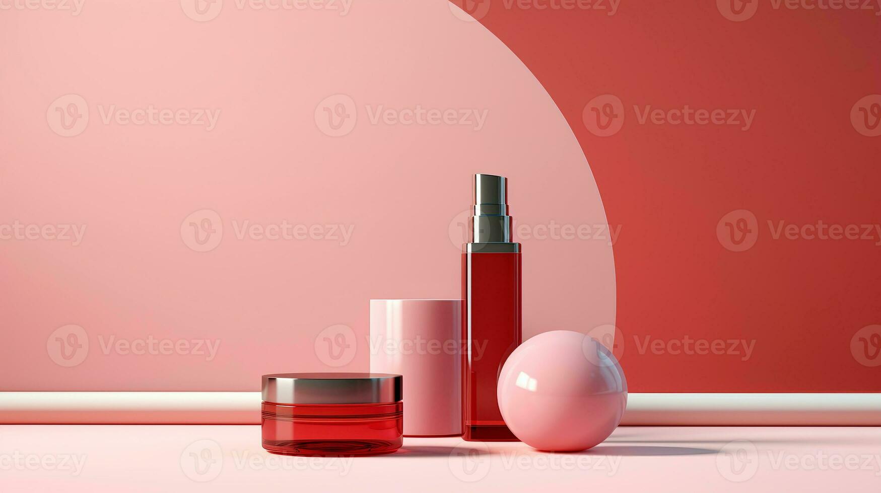 Set of cosmetic products mock-up on pink background. photo