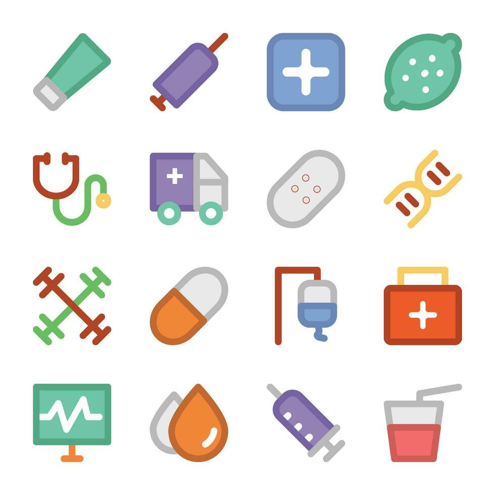 paquete de iconos planos de herramientas médicas vector