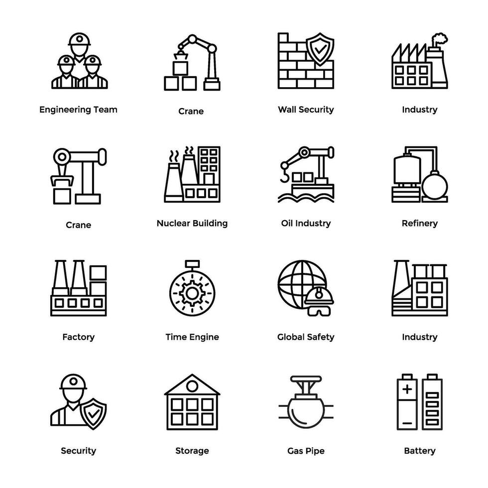 Line Icons of Industrial and Construction vector