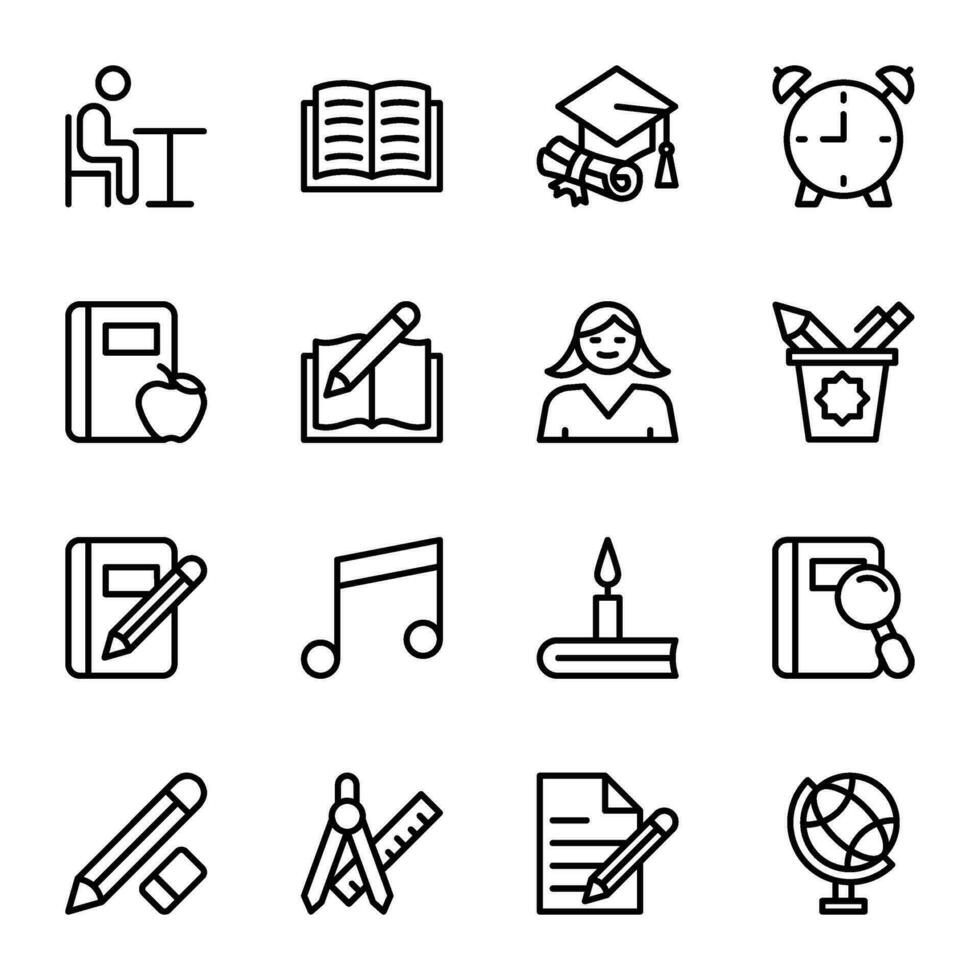 Set of Student Accessories Outline Icons vector