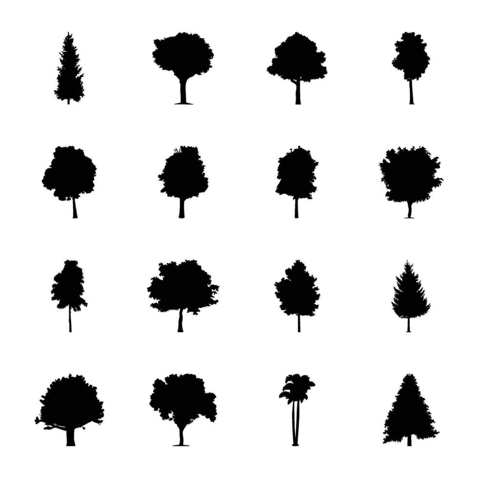 paquete de arboles glifo íconos vector