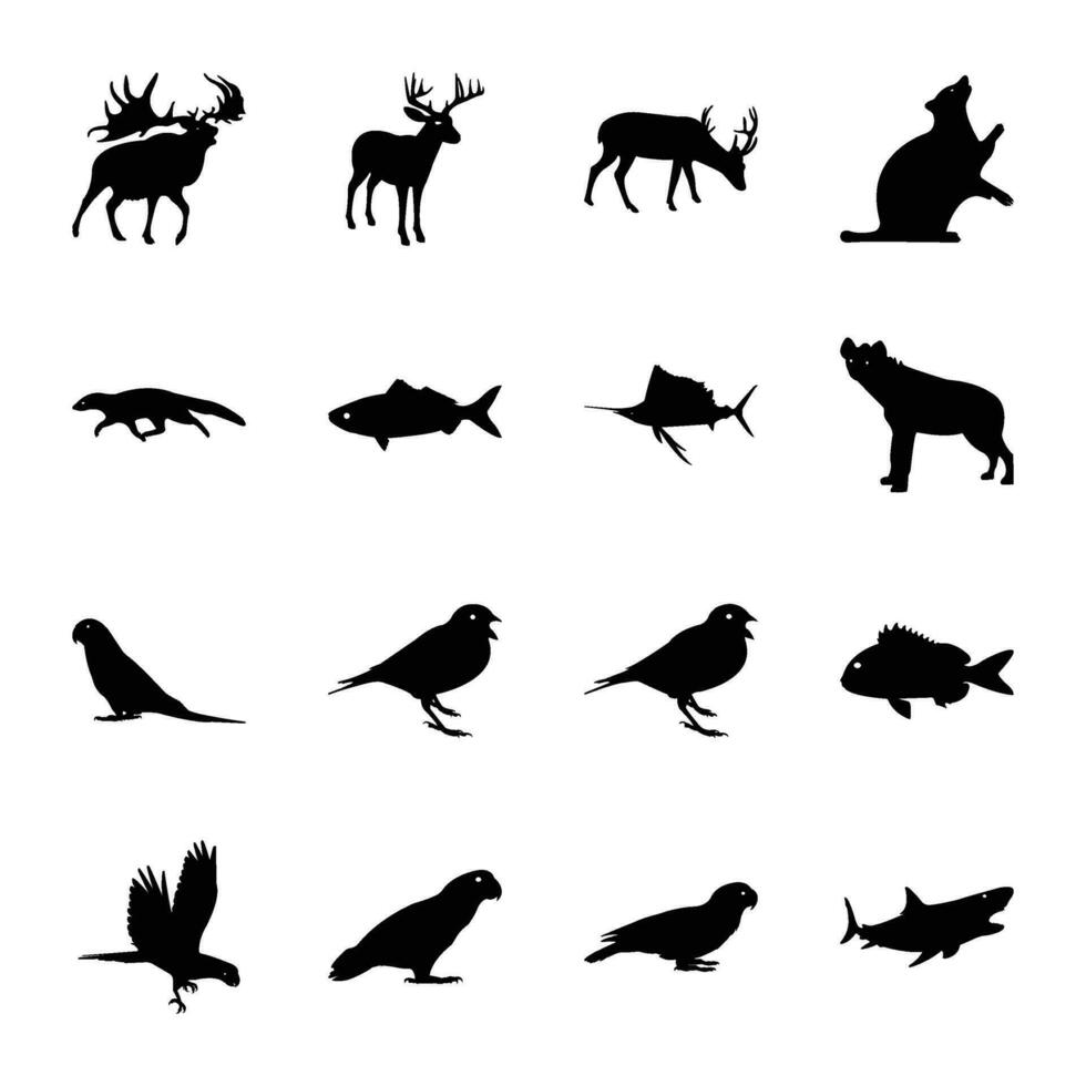 paquete de zoo animal sólido icono vectores