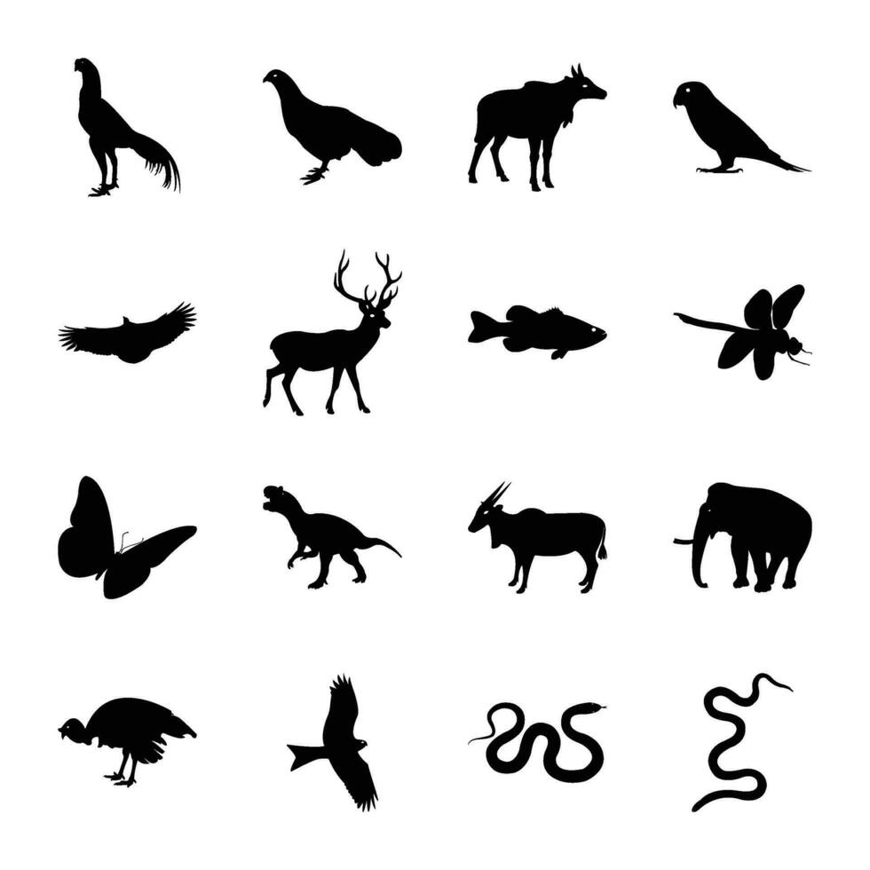 paquete de selva animalia sólido icono vectores