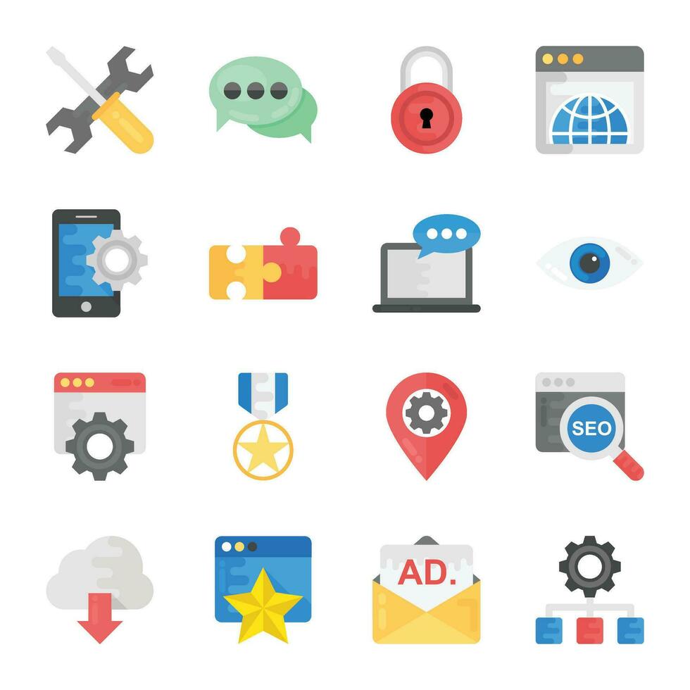 colección de iconos planos de marketing seo vector