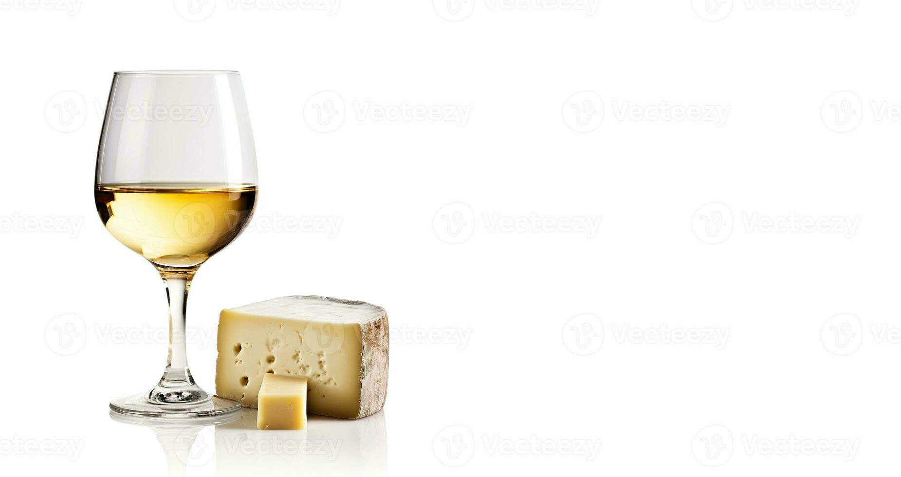 un vaso de blanco vino y queso aislado en un blanco antecedentes de cerca con espacio para texto. ai generado foto