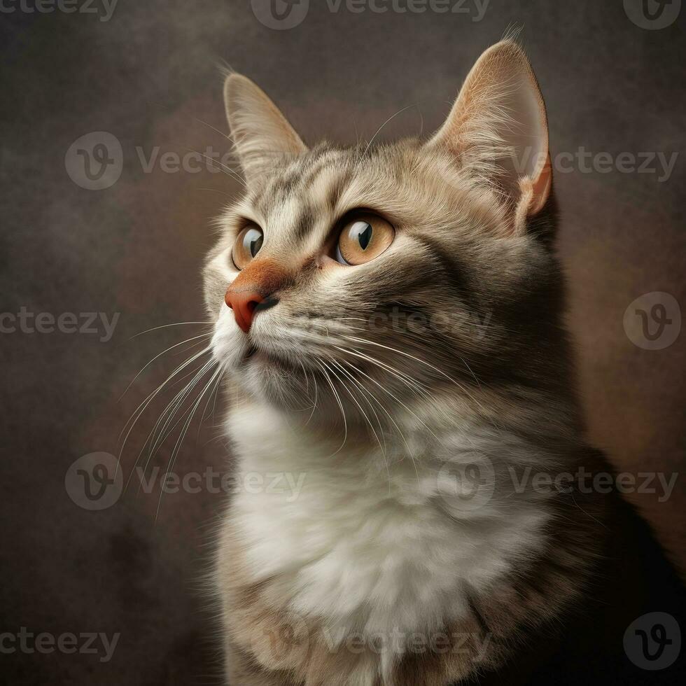 Portrait of a fluffy cat in profile on a blurred background. Generative AI photo