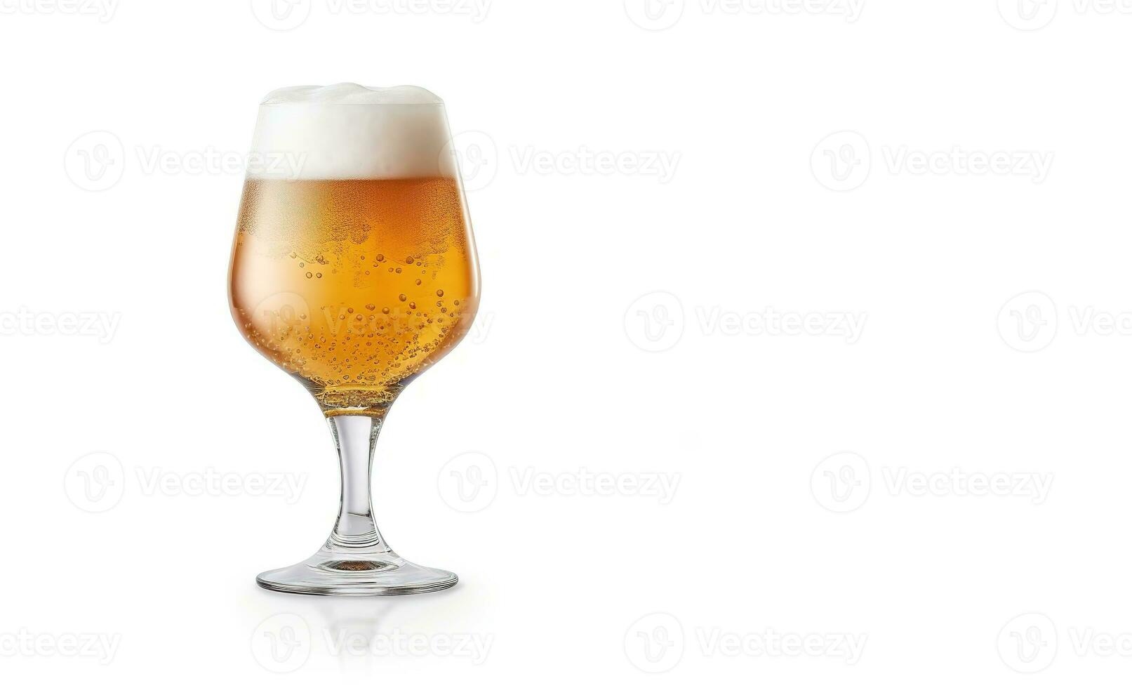 Amber beer in tulip glass. Gose beer in glass on white background with space for text. photo