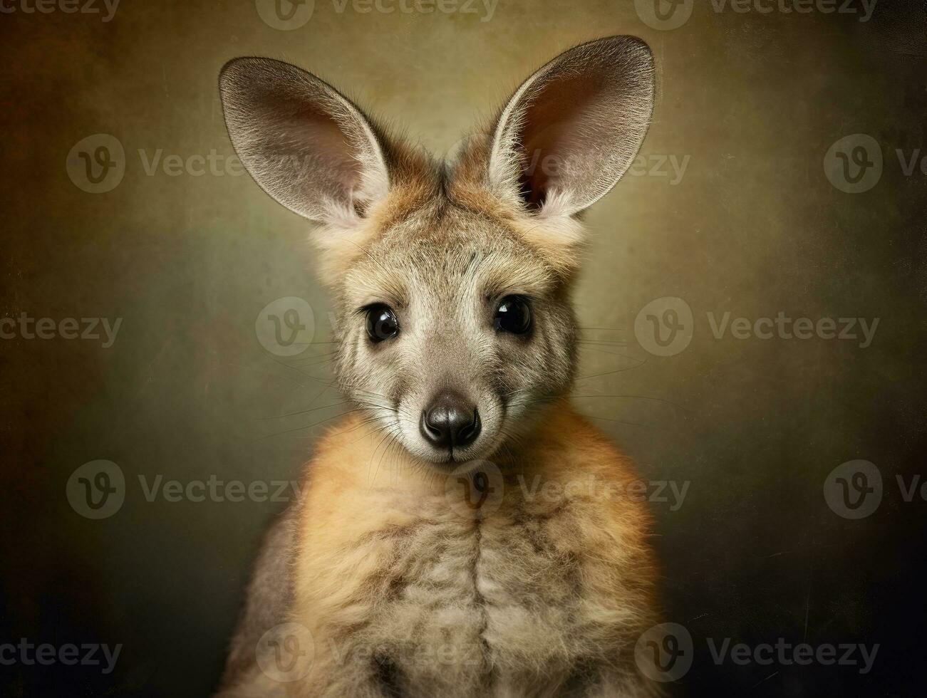 Wallaby-Hare. Striped kangaroo studio portrait. Generative AI photo