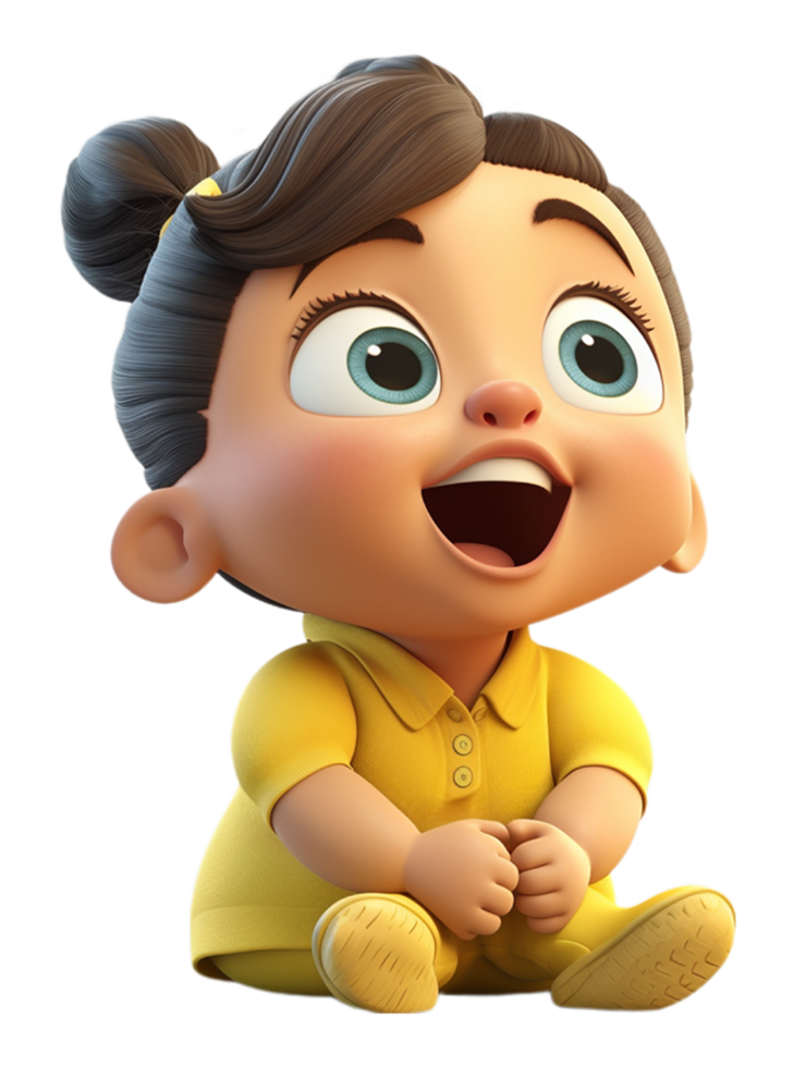 Cute and adorable little boy 3d character wearing yellow clothes, generative ai png