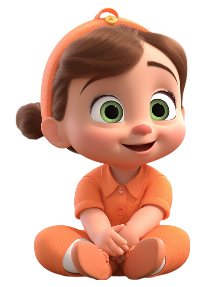 3D illustration of a cute and adorable little child character with a smiling facial expression. wearing orange clothes. generative ai png