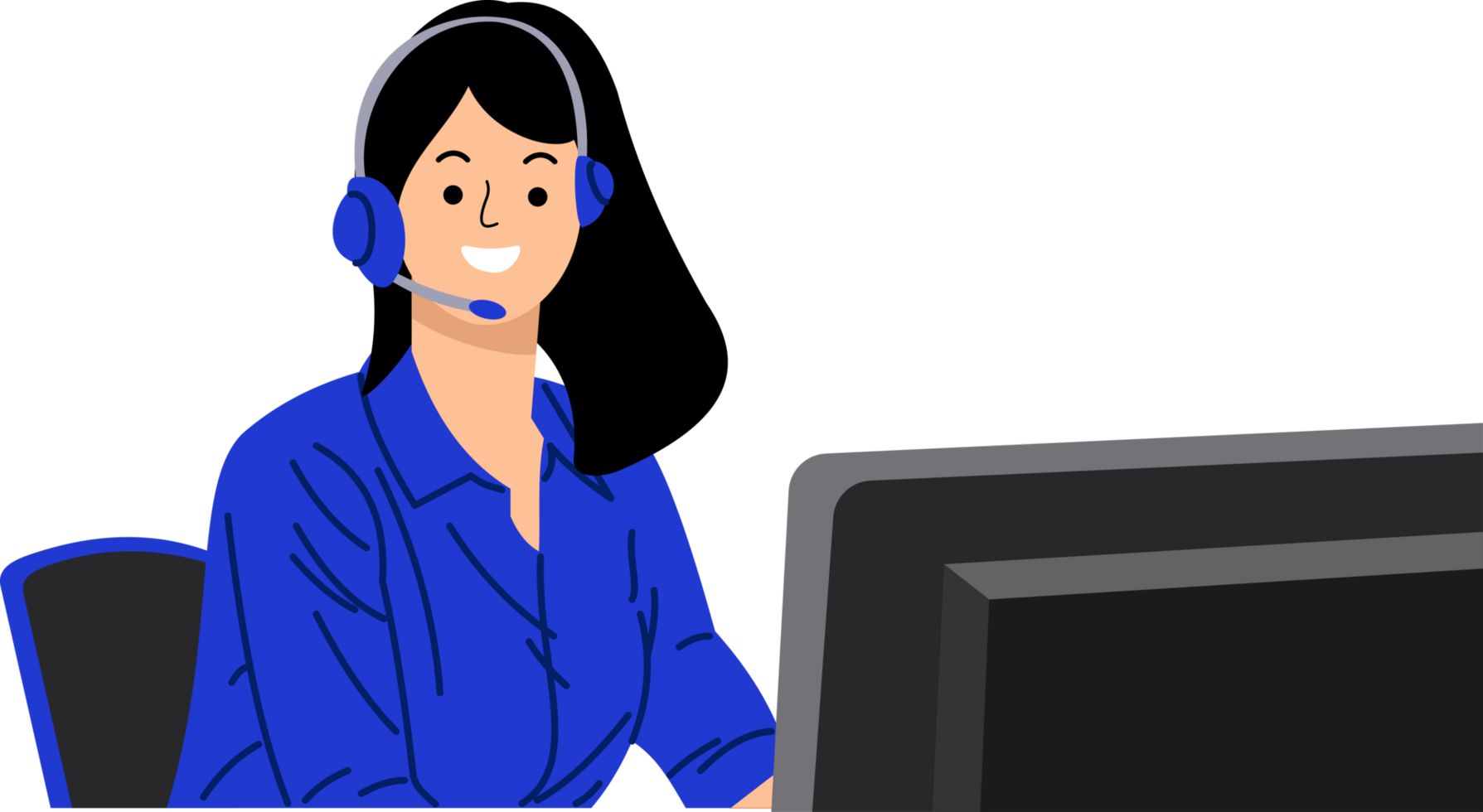 femme client un service parlant par casque png